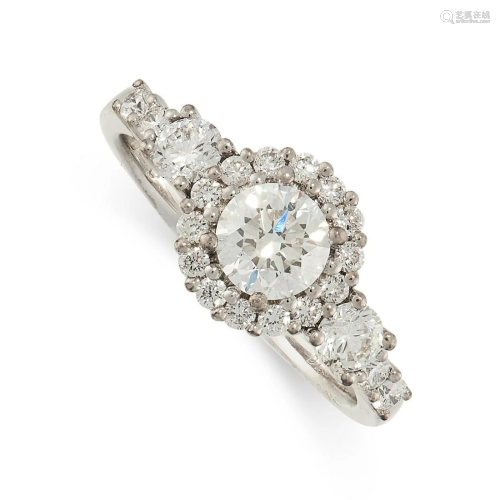 A DIAMOND DRESS RING in 18ct white gold, set with a