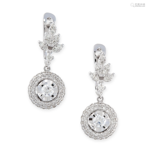 A PAIR OF DIAMOND EARRINGS each formed of a cluster …