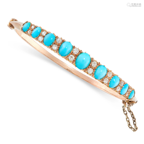 AN ANTIQUE TURQUOISE AND DIAMOND BANGLE, 19TH CEN…