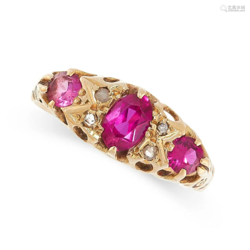 AN ANTIQUE SYNTHETIC RUBY AND DIAMOND RING, EARLY 20TH