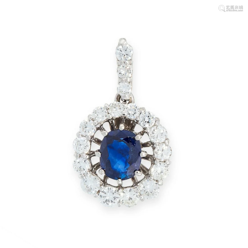 A SAPPHIRE AND DIAMOND PENDANT in 18ct white gold, set