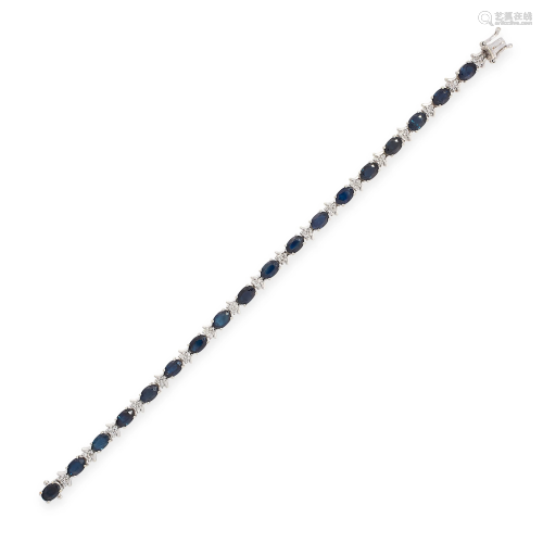 A SAPPHIRE AND DIAMOND LINE BRACELET in 14ct white