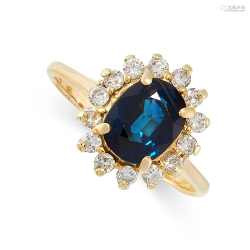 A SAPPHIRE AND DIAMOND RING in 18ct yellow gold, set