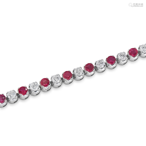 A RUBY AND DIAMOND BRACELET in 18ct white gold,