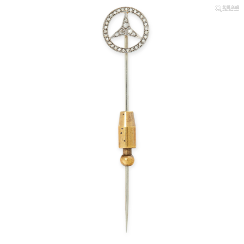 AN ANTIQUE DIAMOND TIE / STICK PIN BROOCH in yellow