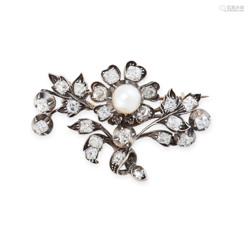 AN ANTIQUE PEARL AND DIAMOND BROOCH, 19TH CENTUR…