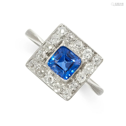 A SAPPHIRE AND DIAMOND RING the square face set with an