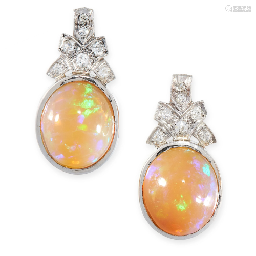 A PAIR OF OPAL AND DIAMOND EARRINGS each set with …