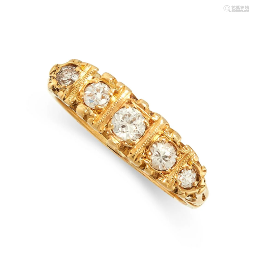 A DIAMOND FIVE STONE DRESS RING in yellow gold, set