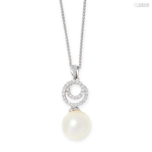 A PEARL AND DIAMOND PENDANT AND CHAIN comprising a
