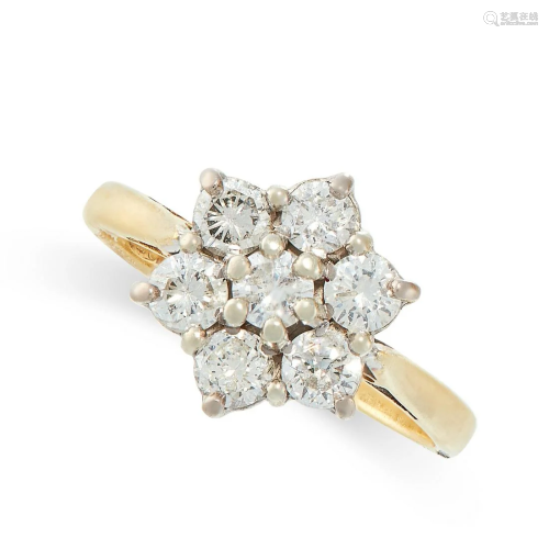 A DIAMOND RING in 18ct yellow gold, in cluster design,