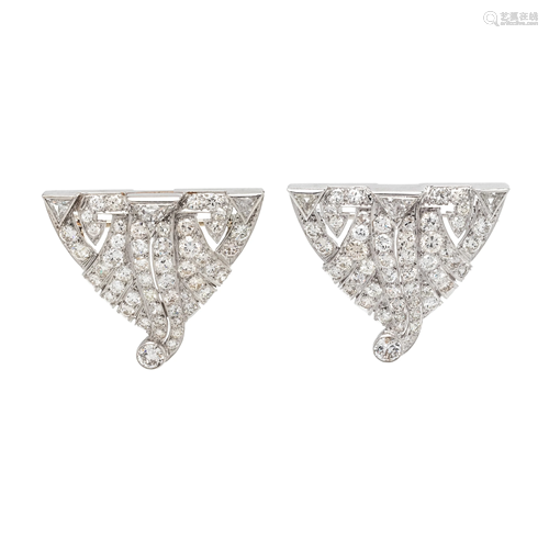 ART DECO, DIAMOND BROOCHES