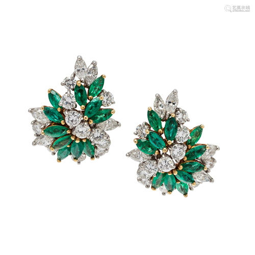 DIAMOND AND EMERALD EARCLIPS