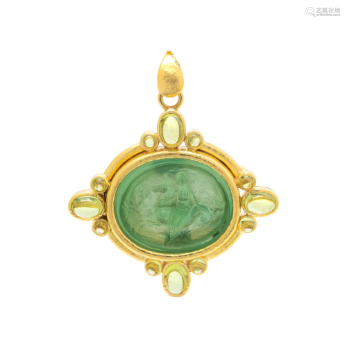 ELIZABETH LOCKE, GLASS CAMEO AND PERIDOT PENDANT/BR…