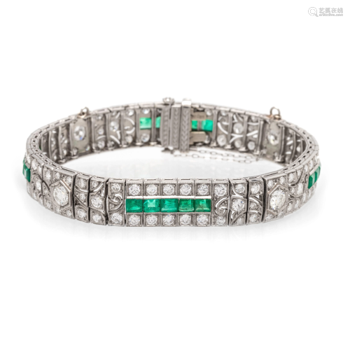 ART DECO, DIAMOND AND EMERALD BRACELET