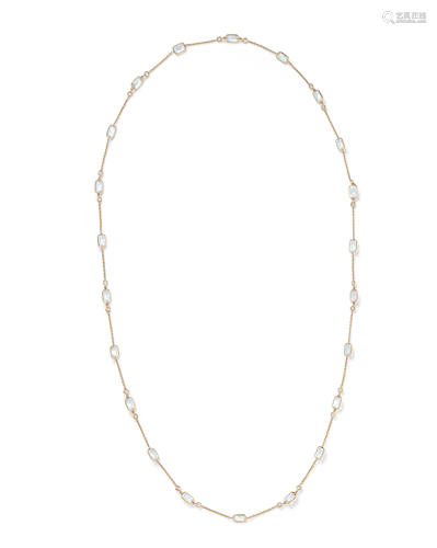 YELLOW GOLD, MOONSTONE AND DIAMOND NECKACE