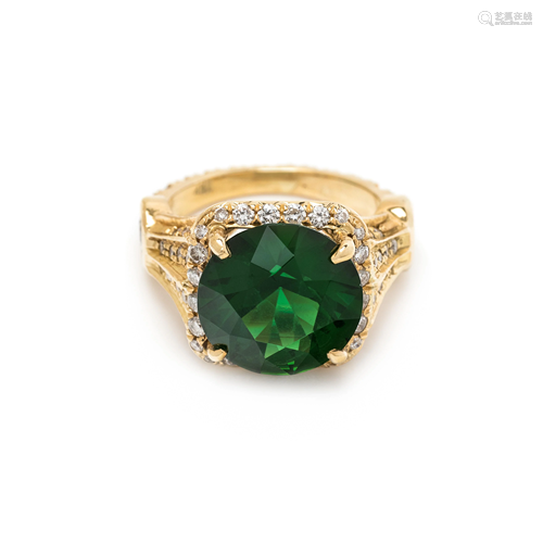 GREEN TOURMALINE AND DIAMOND RING