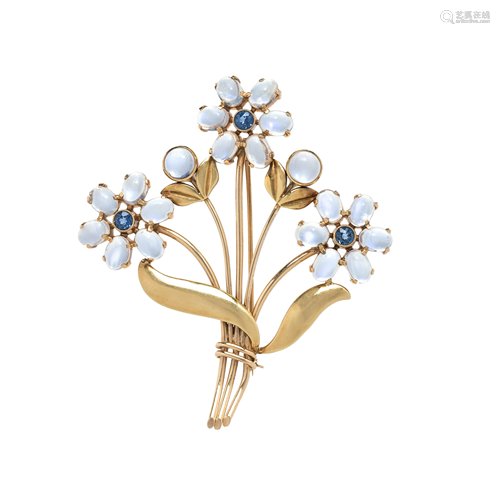 TIFFANY & CO., RETRO, SAPPHIRE AND MOONSTONE FLOWER