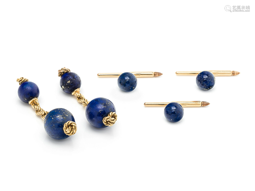 TIFFANY & CO., YELLOW GOLD AND LAPIS LAZULI CUFFLINKS