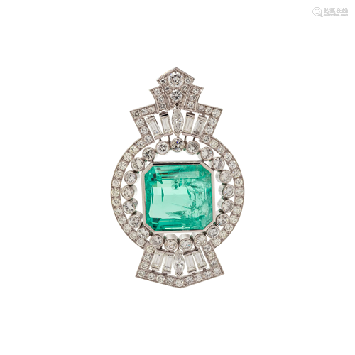 SYNTHETIC EMERALD AND DIAMOND PENDANT