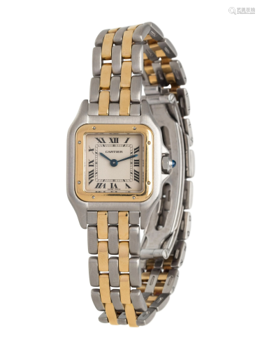 CARTIER, STAINLESS STEEL AND YELLOW GOLD 'PANTHÃ