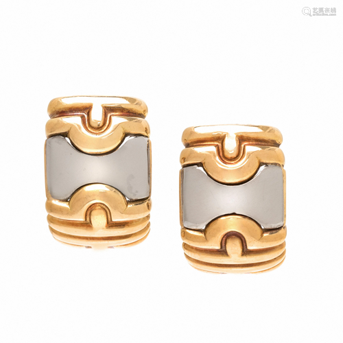 BVLGARI, YELLOW GOLD AND STEEL 'PARENTESI' EARCLIPS