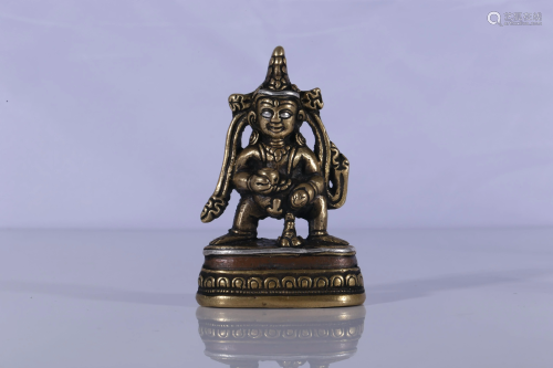 Tibet Copper Alloy Silver Inlaid Black Jambhala Figure