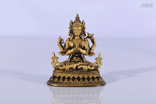 Tibet Gilt Bronze Four-Armed Avalokiteshvara Figure