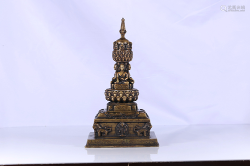 Gilt Bronze Silver Inlaid Shakyamuni Figure