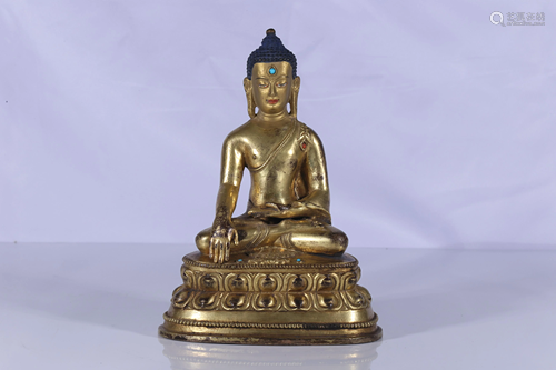 Gilt Bronze Gems Embeded Shakyamuni Figure