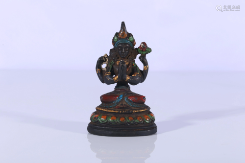 Tibet Color Painted Four-Armed Avalokiteshvara Figure
