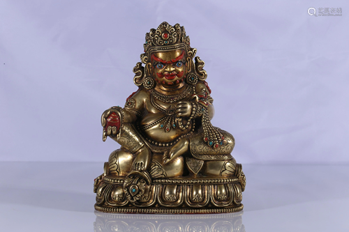 Gilt Bronze Embeded Gems Jambhala Figure