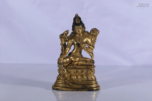 Tibet Pala Style Gilt Bronze Green Tara Figure