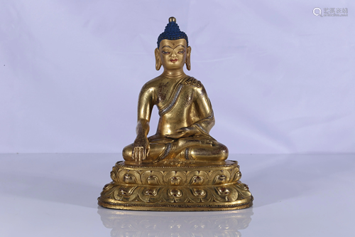 Gilt Bronze Silver Inlaid Shakyamuni Figure