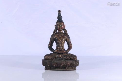 Tibet Gilt Bronze Color Painted Amitabha Figure