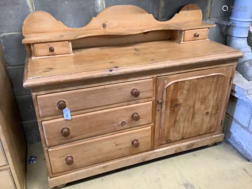 A Victorian pale pine low dresser, width 136cm, depth 51cm, ...