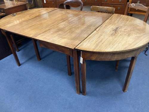 A George III mahogany D end extending dining table, 300cm ex...