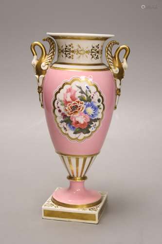 A Chamberlains Worcester pink ground vase, with swan neck ha...