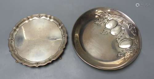 A George V silver waiter, Chester, 1921, 17.9cm and an Itali...
