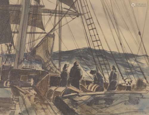 Claude Muncaster (1903-1974), watercolour, Sailors on deck, ...