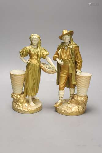 A pair of Royal Worcester blush figures of Spanish grape pic...