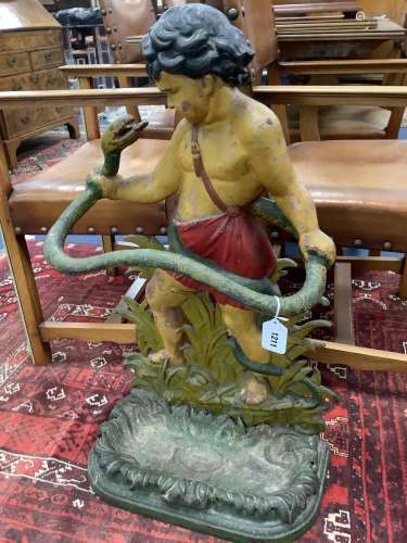 A Victorian, later painted cast iron serpent stick stand, he...