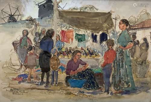 Margaret Milnes (1908-1998), two watercolours, Market Scene,...