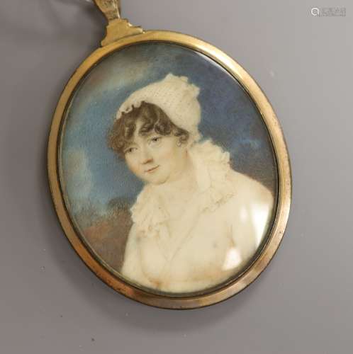 A 19th century French oval portrait miniature on ivory, fram...