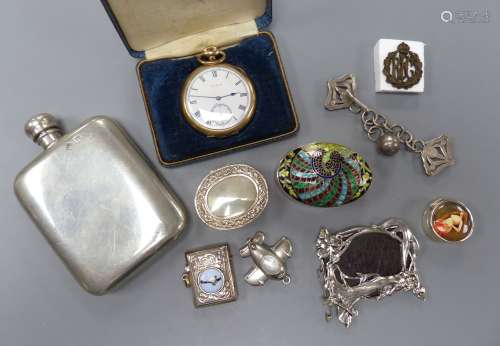 A small group of collectables including gold plated Elgin po...