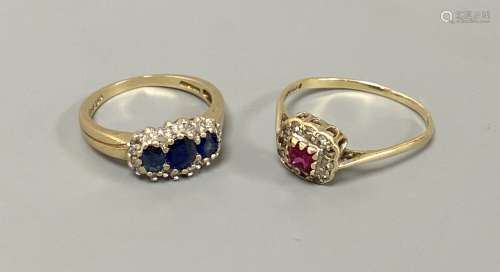 Two 9ct gold and gem set dress rings, including sapphire and...