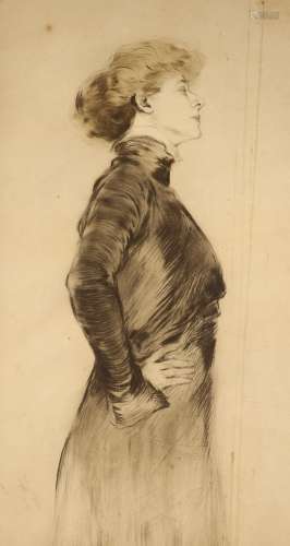 Adrien Stein, drypoint etching, Study of a standing woman, s...
