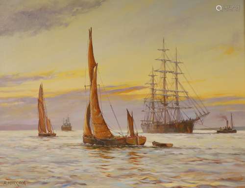 A* Markham (20th century), oil on canvas, Sailing barges and...