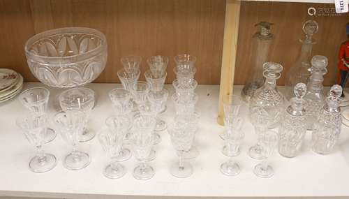 A cut glass punch bowl and a collection of table glassware, ...