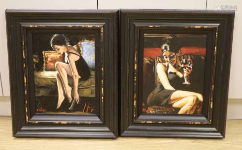 Fabian Perez, two hand embellished glicee canvases, Blue and...